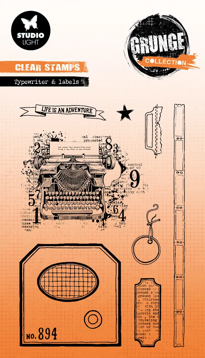 Sl Clear Stamp Typewriter & Labels Grunge Collection 10 Pc 1