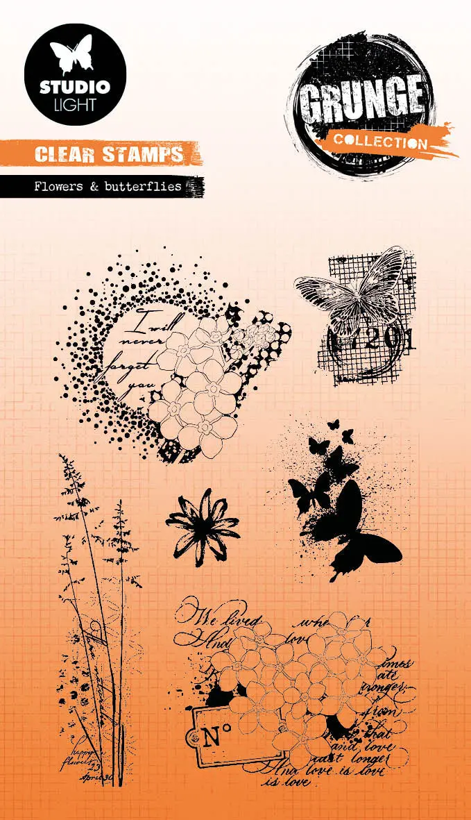 Sl Clear Stamp Flowers And Butterfly Grunge Collection 89X132x3mm 6 Pc Nr.397 1