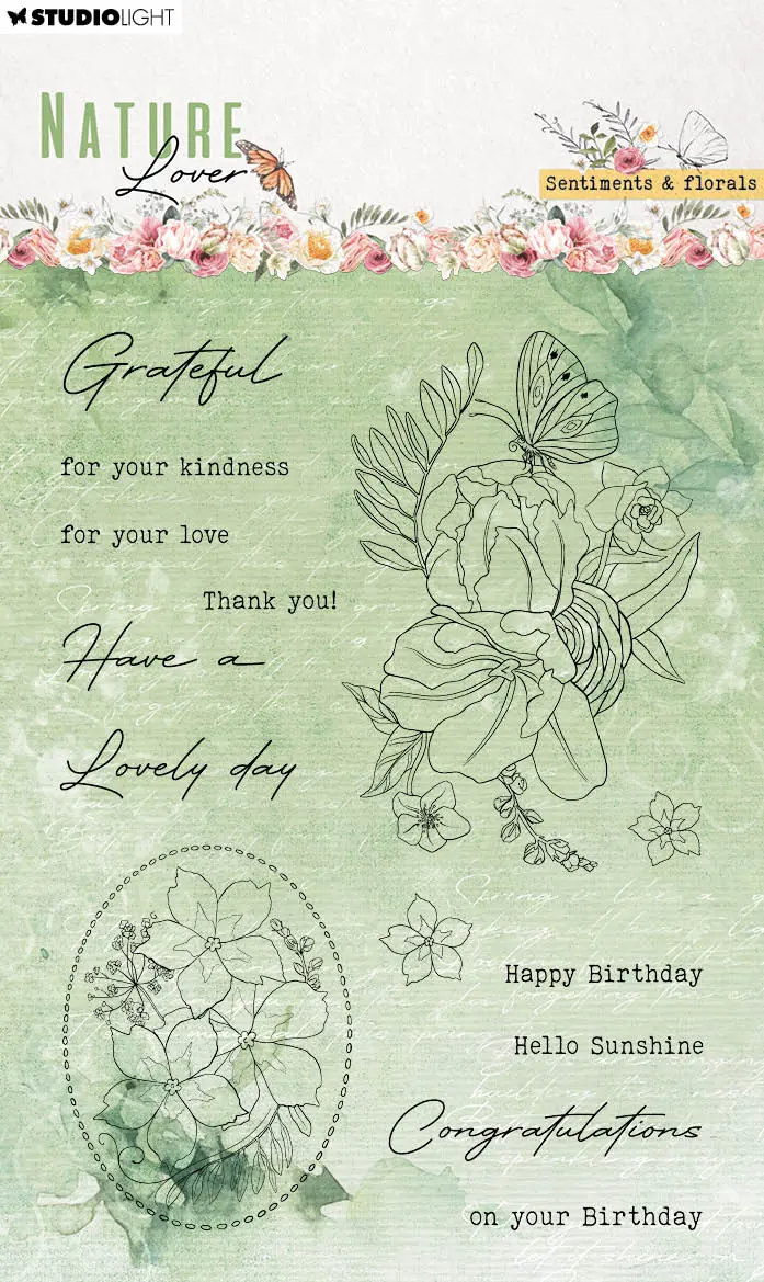 Sl Clear Stamps Sentiments & Florals Nature Lover 99X139x3mm 14 Pc Nr.593 1