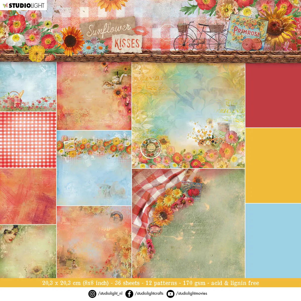Sl Paper Pad Background Paper Sunflower Kisses 203X203x9mm 36 Sh Nr.88 1