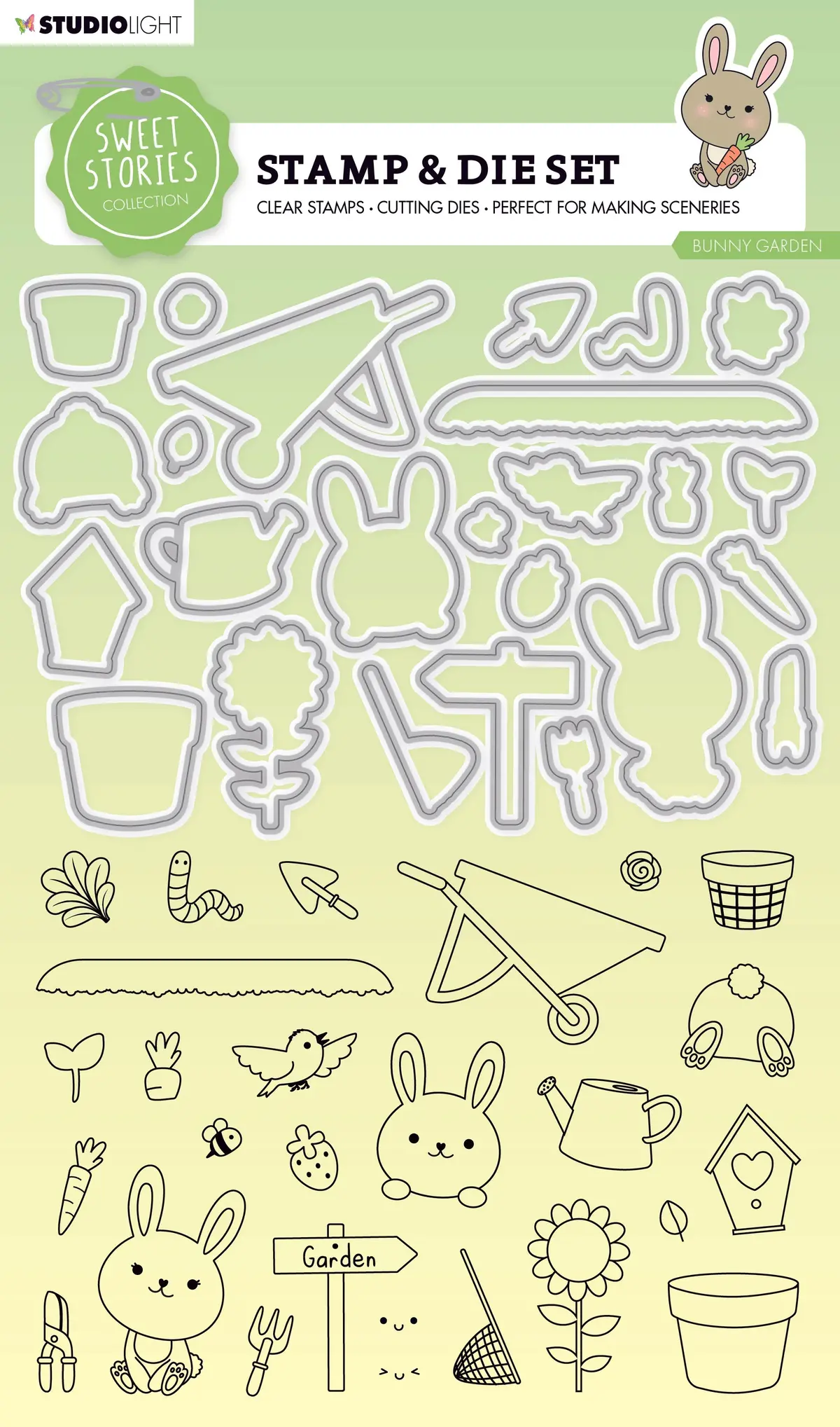 Sl Stamp & Cutting Die Bunny Garden Sweet Stories 154X213x1mm 62 Pc Nr.55 1