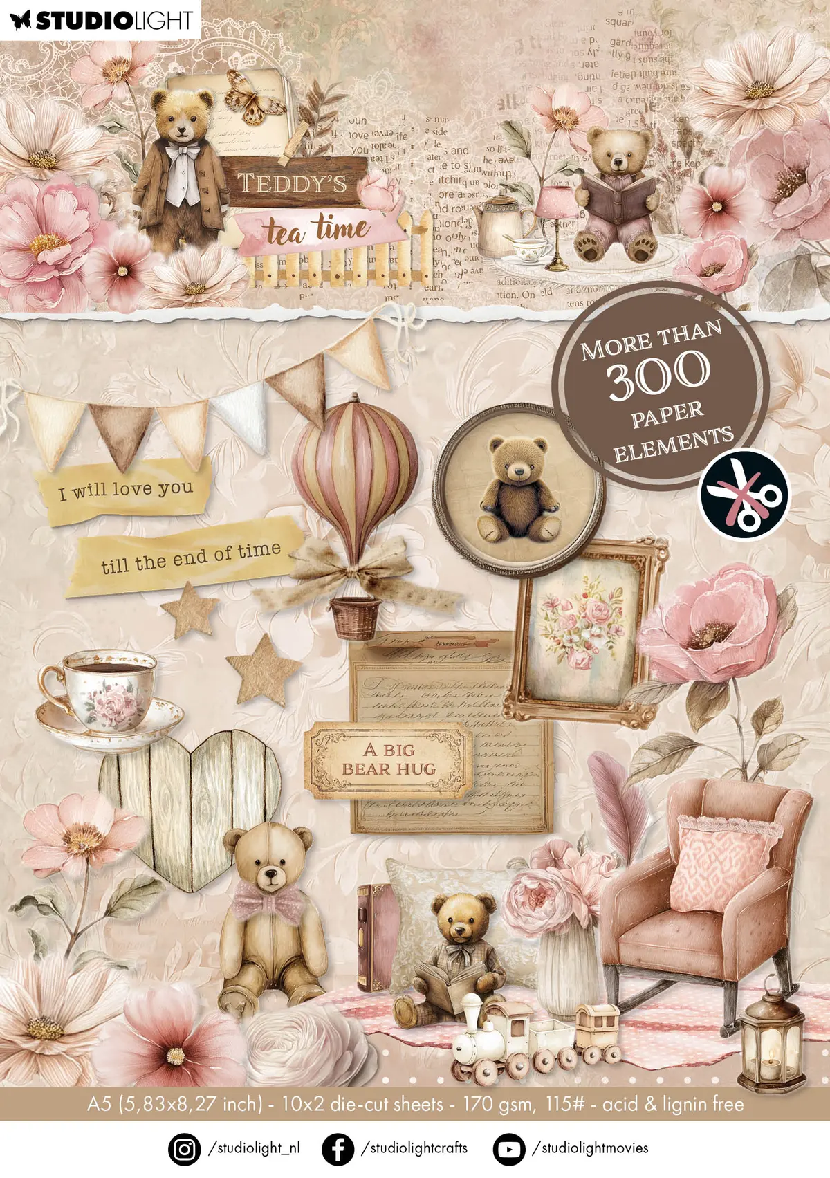 Sl Die-Cut Paper Pad More Than 300 Elements Teddy's Tea Time 20 Sheets 1