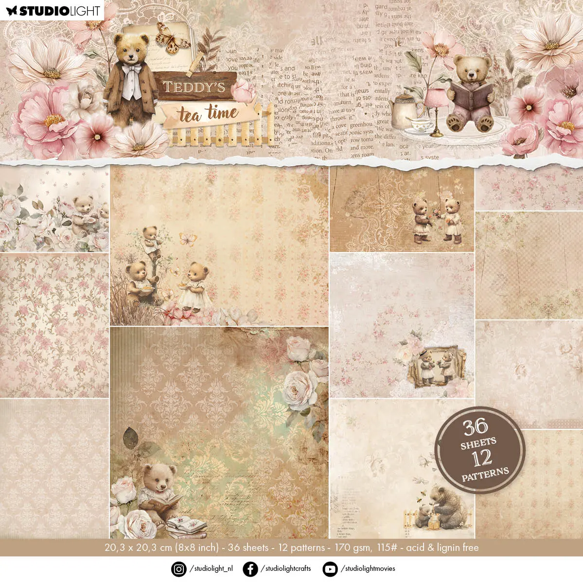 Sl Design Paper Pad 12 Patterns Teddy's Tea Time 36 Sheets 1