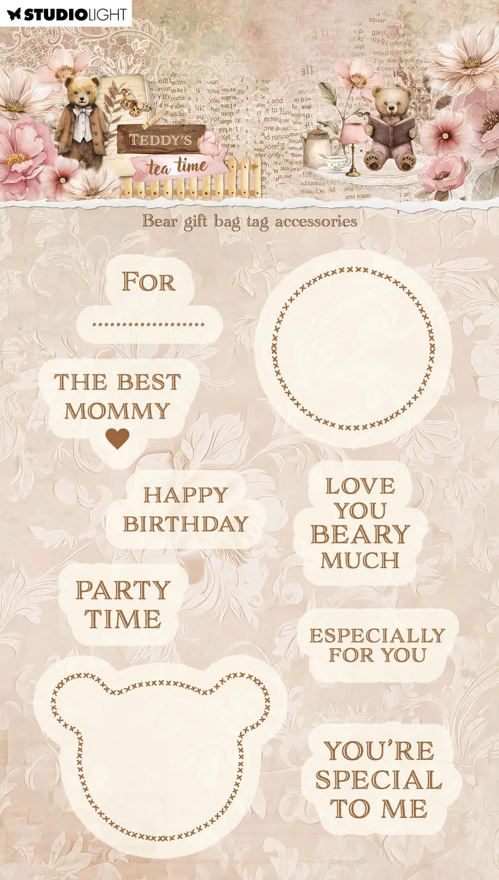 Sl Clear Stamp Bear Gift Bag Tag Accessories Teddy's Tea Time 9 Pieces 1
