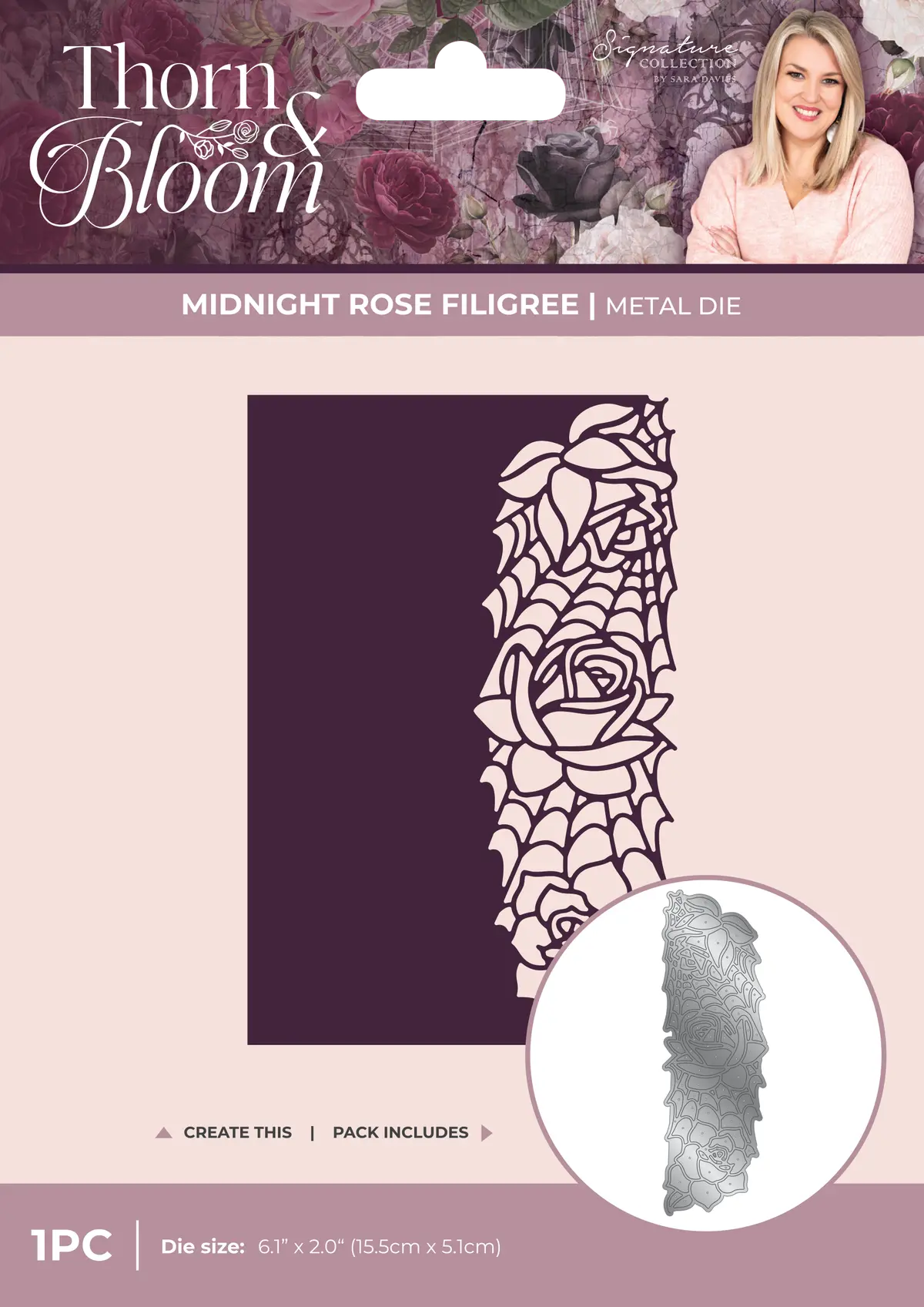 Sara Signature Thorn & Bloom Metal Die Edge'able - Midnight Rose Filigree 1