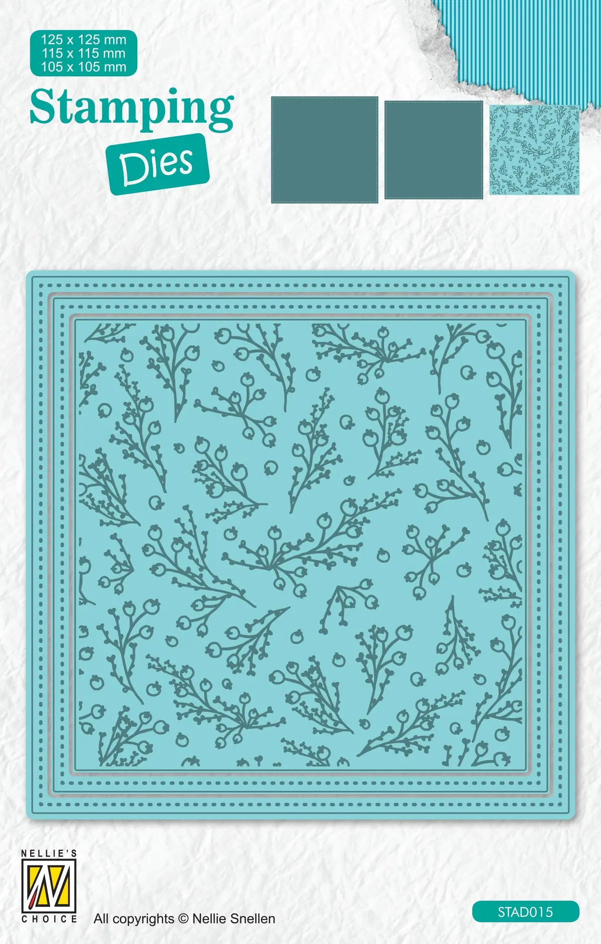 Nellie's Choice Stamping Die Square - Christmas - Branches With Berries 1