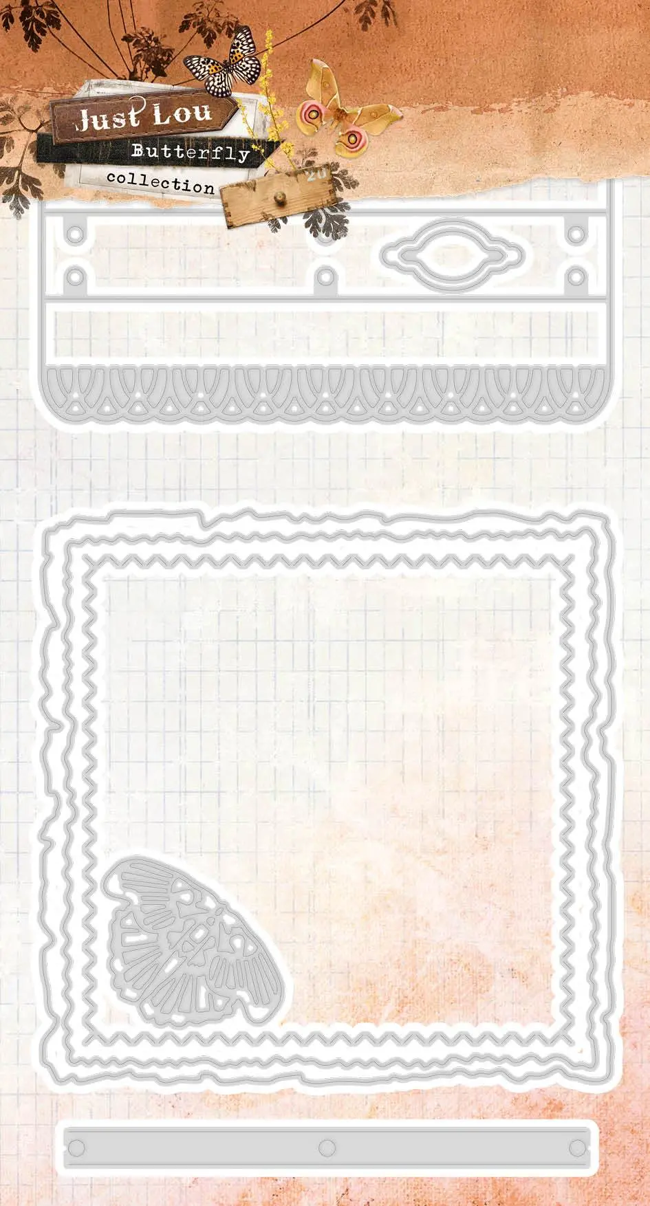 Just Lou Cutting & Embossing Die Square Journal Butterfly Collection 142X266mm Nr.23 1