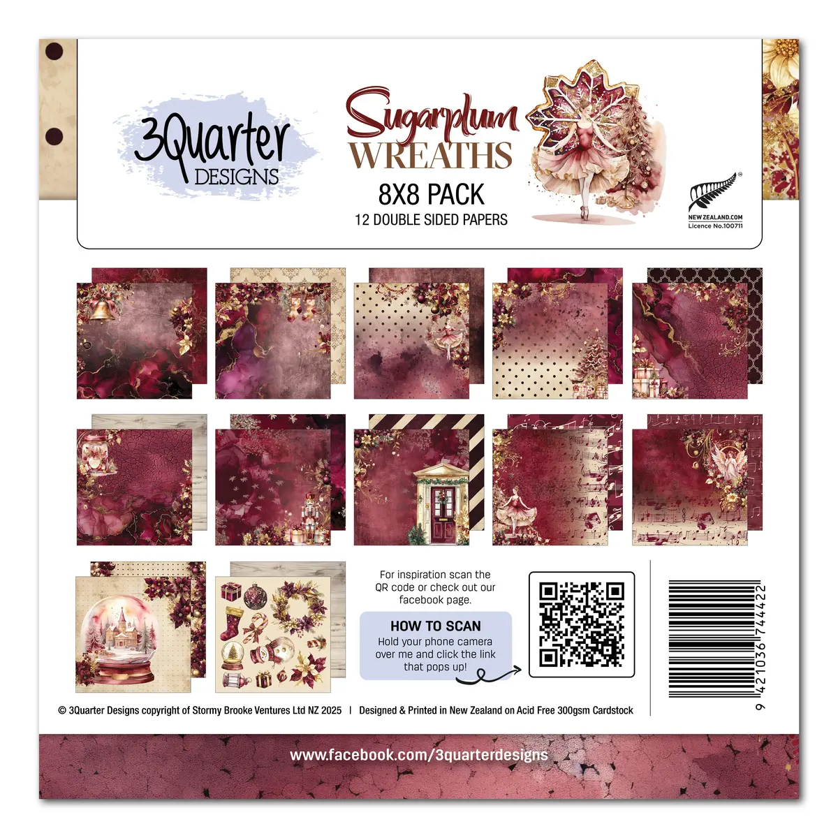 3Quarter Designs Sugarplum Wreath 8X8 Paper Pack 1