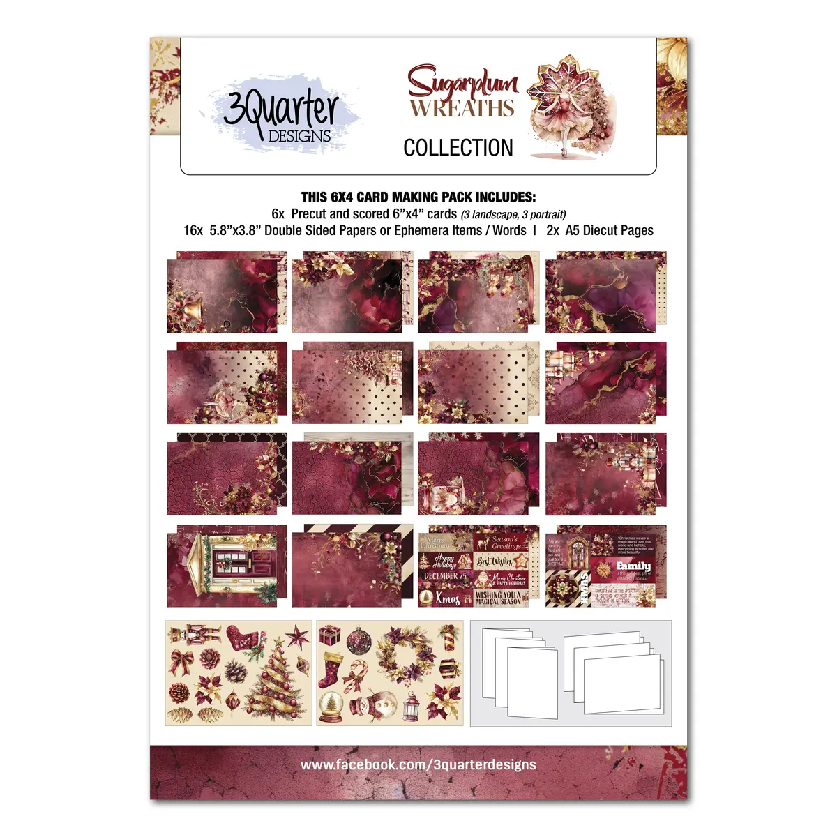 3Quarter Designs Sugarplum Wreath  6X4 Card Pack 1