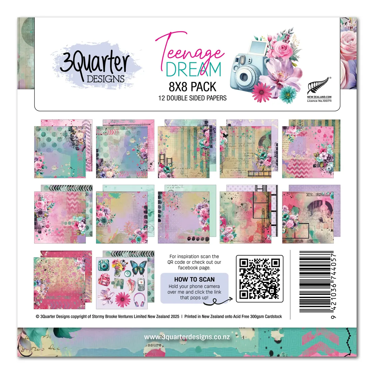 3Quarter Designs Teenage Dream 8X8 Paper Pack 1