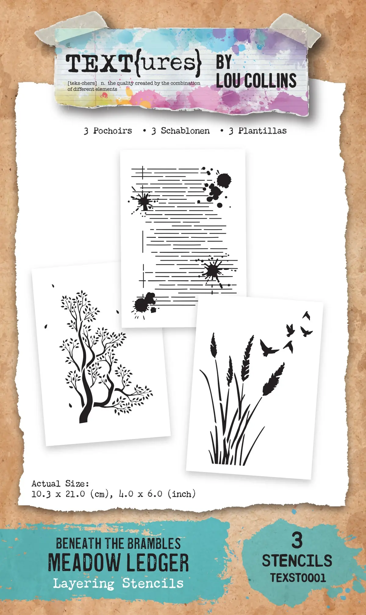 Text{Ures} Beneath The Brambles Meadow Ledger 4In X 6In Layering Stencil Set 1