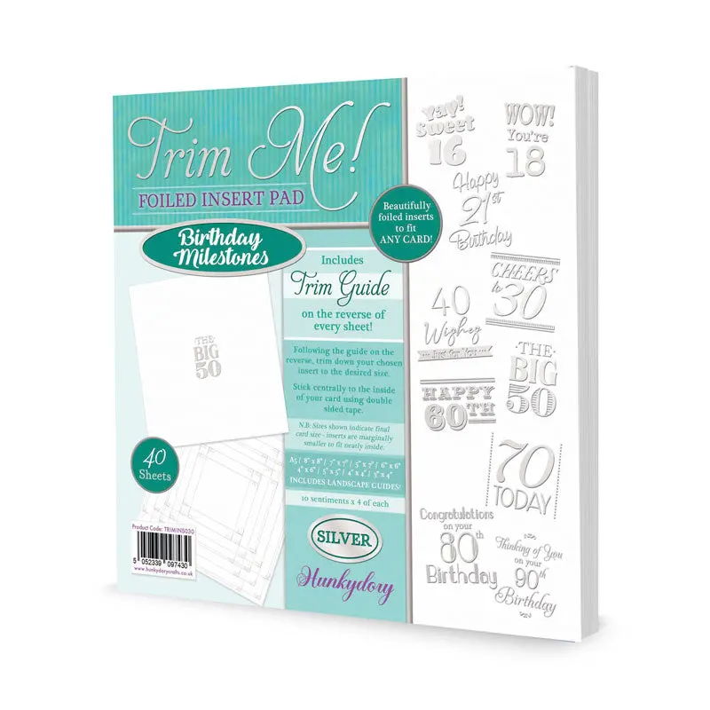 Trim Me! Foiled Insert Pad - Birthday Milestones - Silver 1
