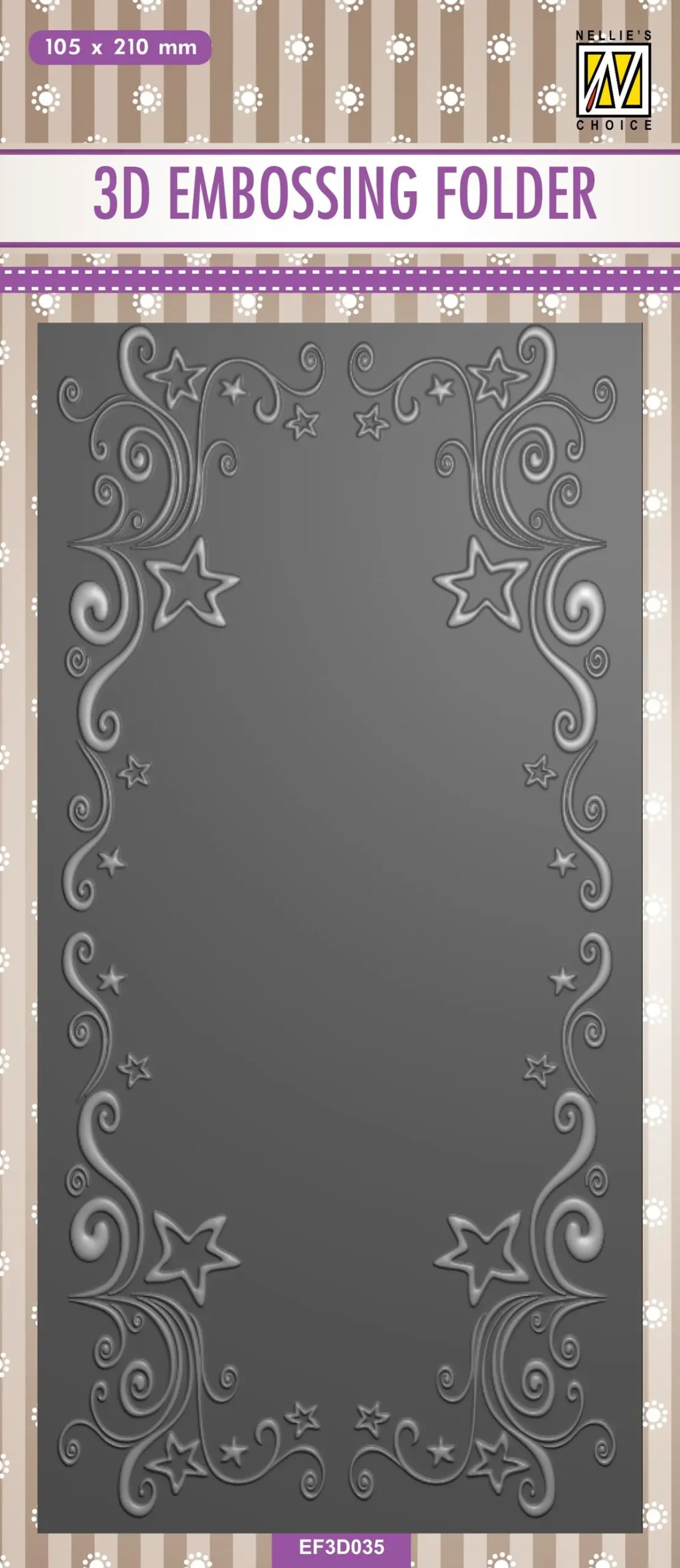 Nellie's Choice 3D Embossing Folder Slimline Size - Curls-Stars Frame 1