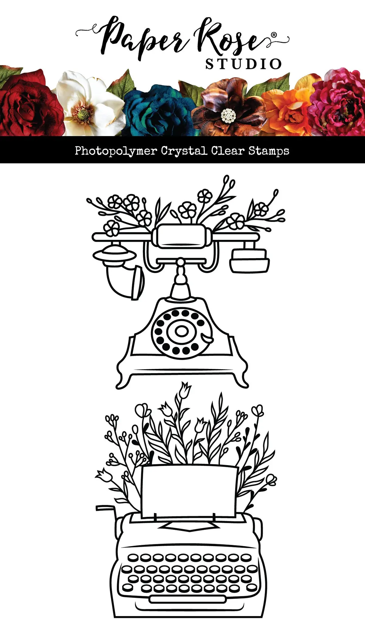 Vintage Floral Phone & Typewriter Clear Stamp 34476 1
