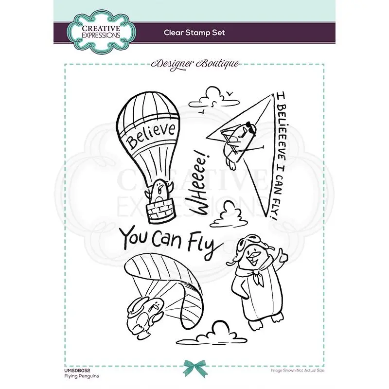 Creative Expressions Designer Boutique Collection Flying Penguins A5 Clear Stamp 1