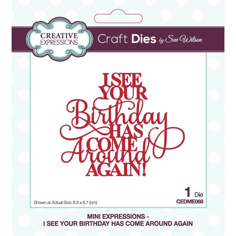 Sue Wilson Mini Expressions I See Your Birthday Has Come Around Again Craft Die 1