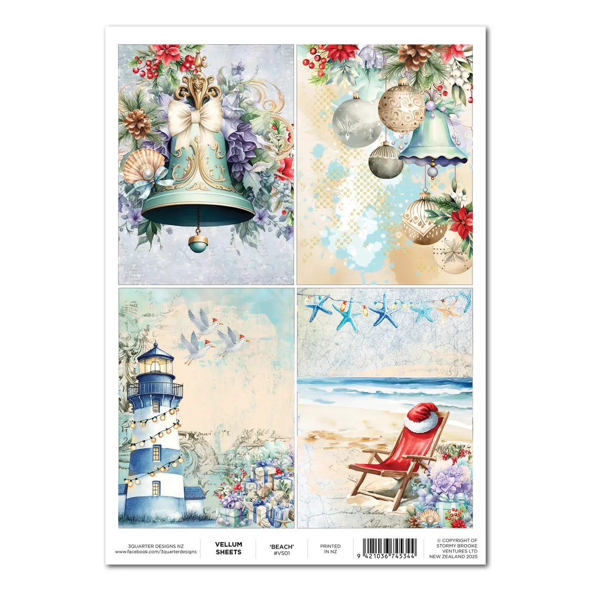 3Quarter Designs A4 Vellum Sheet - Beach 1