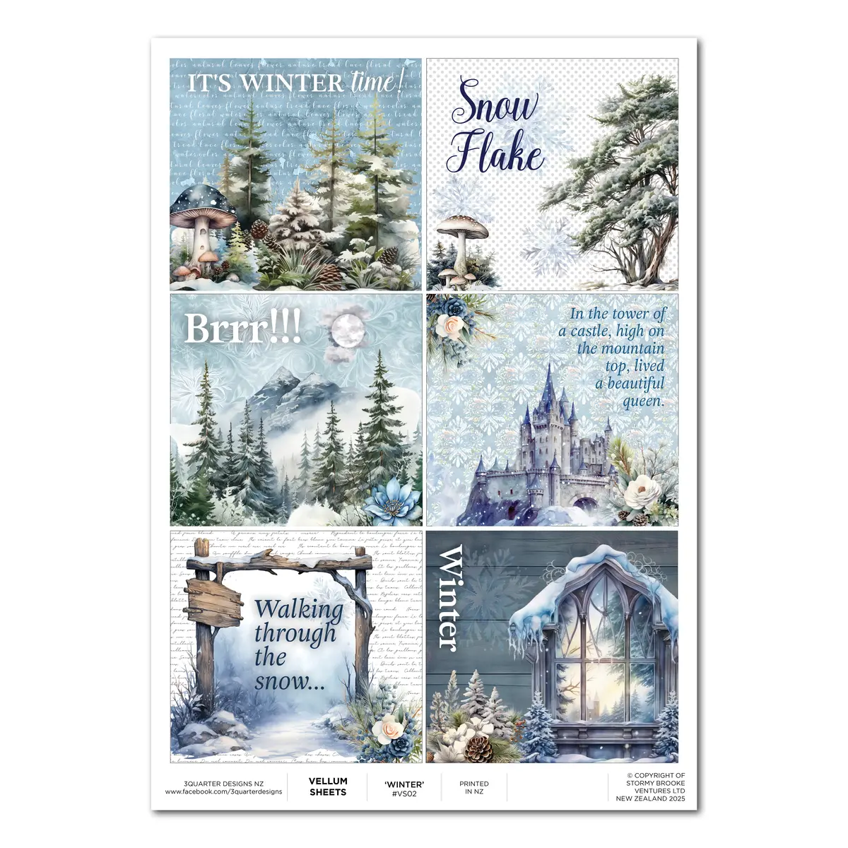 3Quarter Designs A4 Vellum Sheet - Winter 1