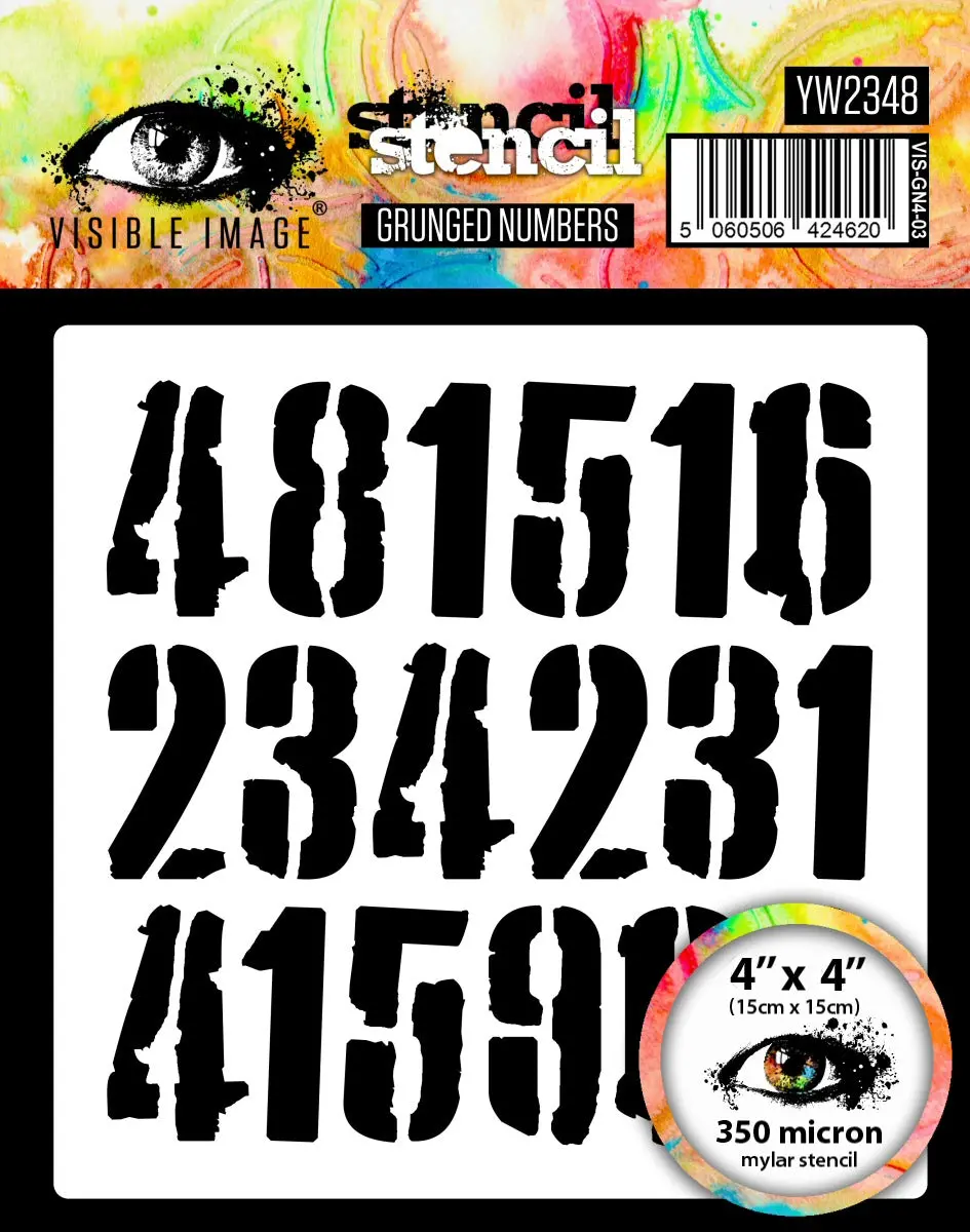 Visible Image Grunged Numbers Stencil - 4 X 4 1