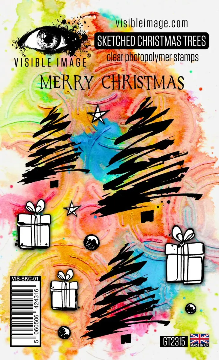 Visible Image Sketched Christmas Trees - A6 Stamp Set 1