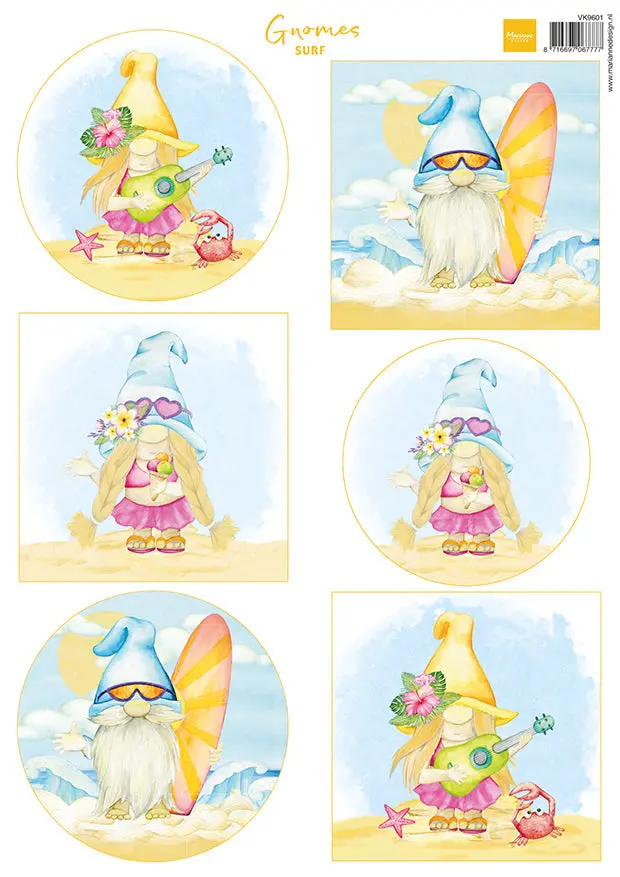 Marianne Design A4 Cutting Sheet - Gnomes On The Beach - Surf 1