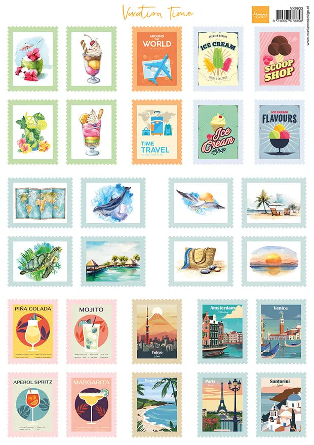 Marianne Design A4 Cutting Sheet - Stamps - Vacation Time 1