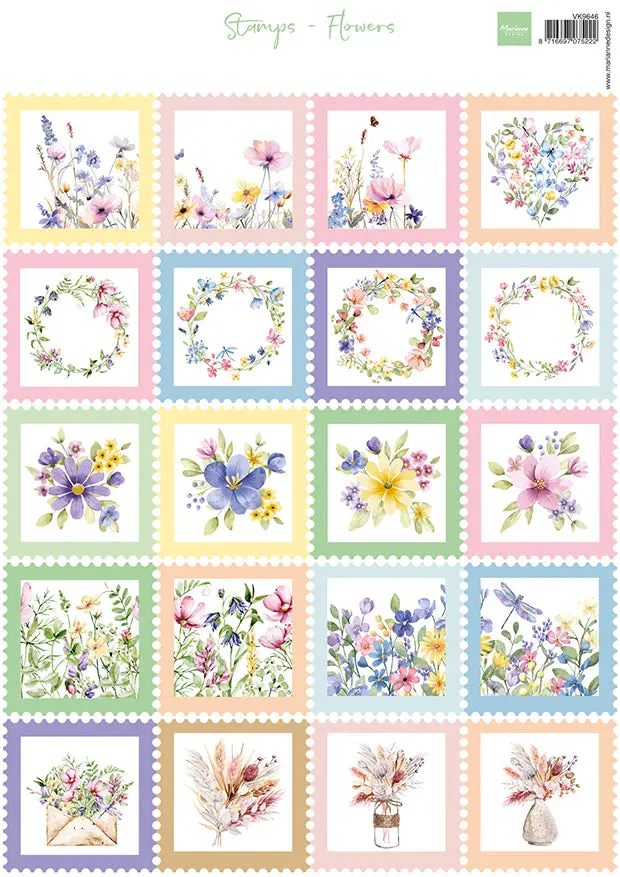 Marianne Design A4 Cutting Sheet - Stamps - Flowers 1