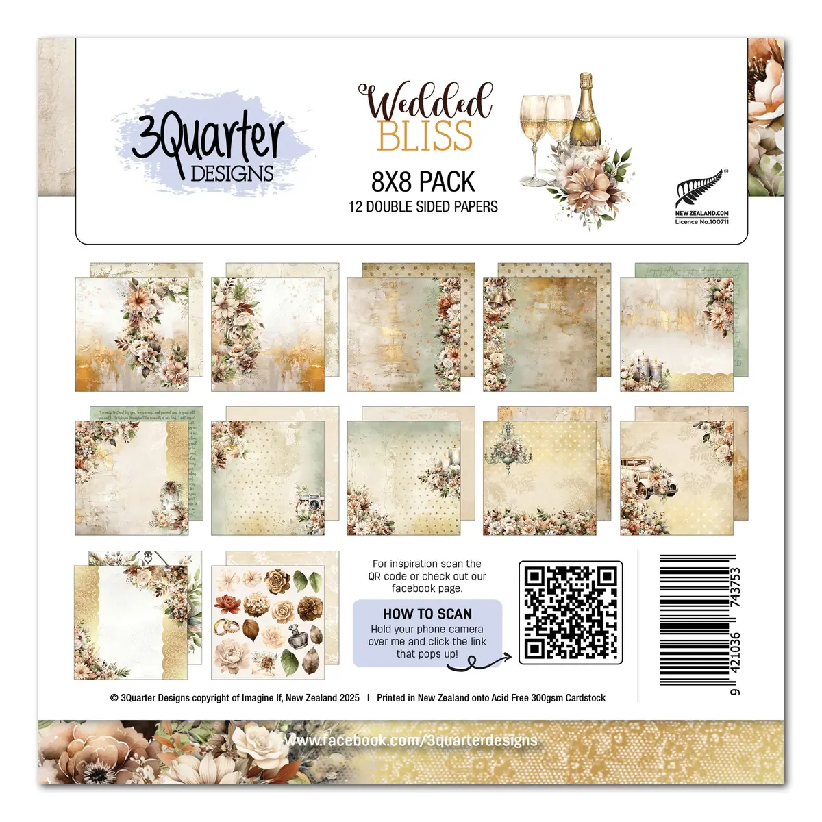 3Quarter Designs Wedded Bliss 8X8 Paper Pack 1