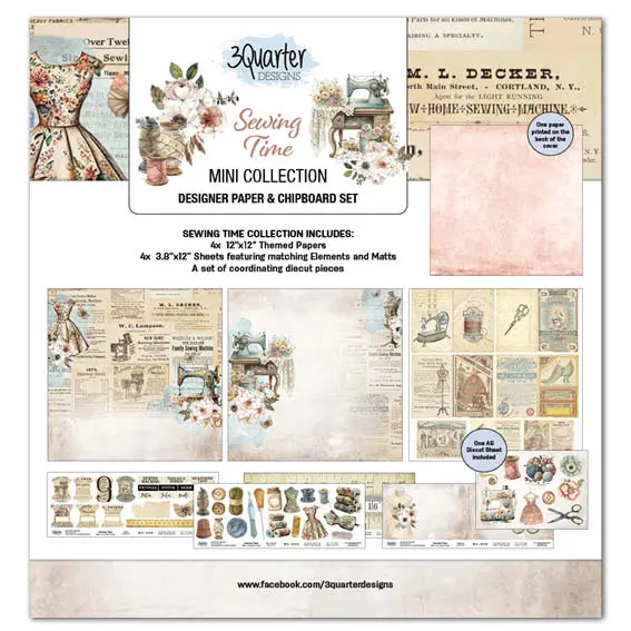 3Quarter Designs Sewing Time 12X12 Scrapbook Mini Collection 1