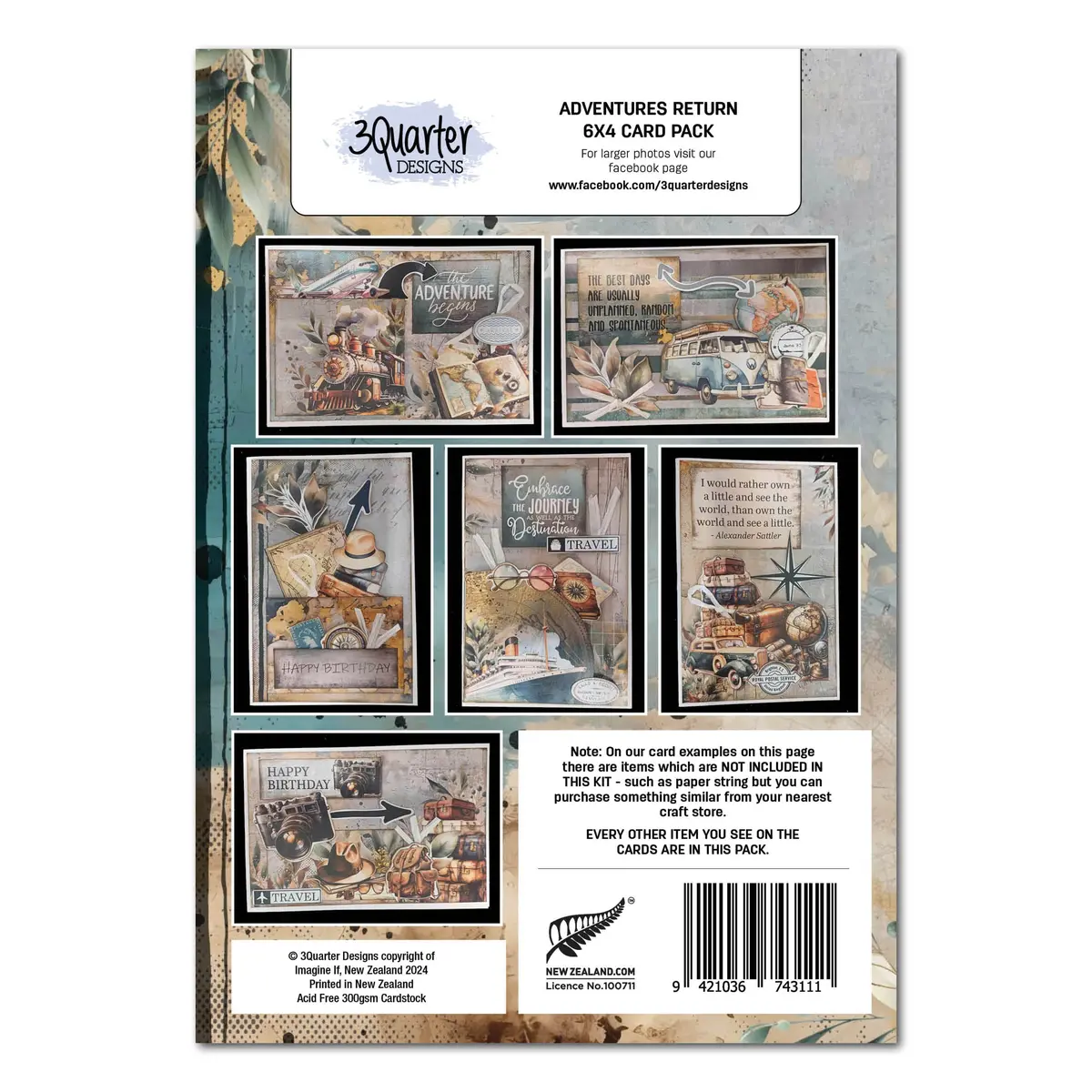 3Quarter Designs Adventures Return 6X4 Card Pack 2