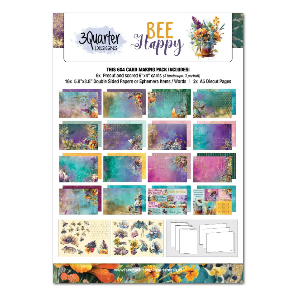 3Quarter Designs Bee Happy 6X4 Card Pack 1