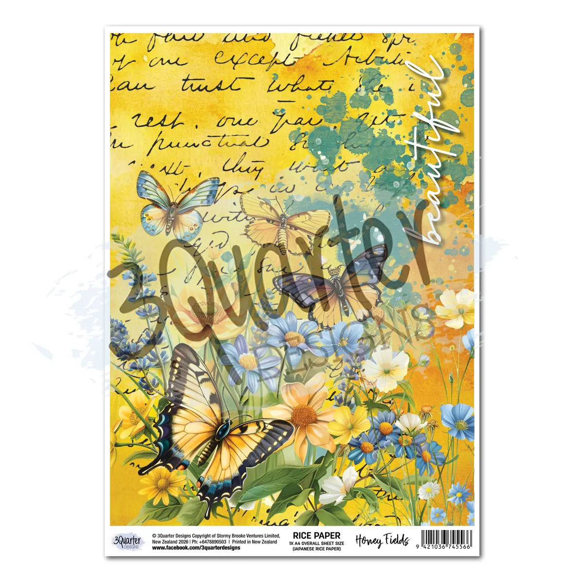 3Quarter Designs Honey Fields - A4 Rice Paper 1