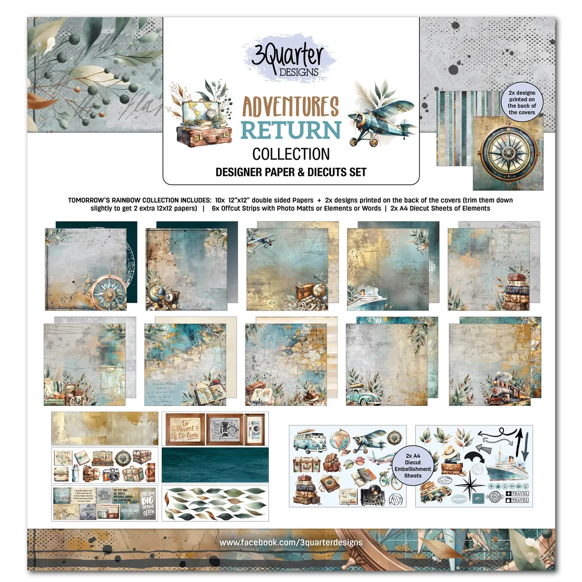 3Quarter Designs Adventures Return 12X12 Design Paper & Diecuts Set 1