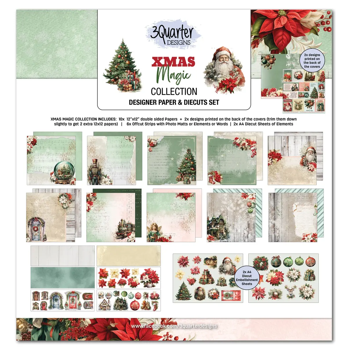 3Quarter Designs Xmas Magic 12X12 Design Paper & Diecuts Set 1