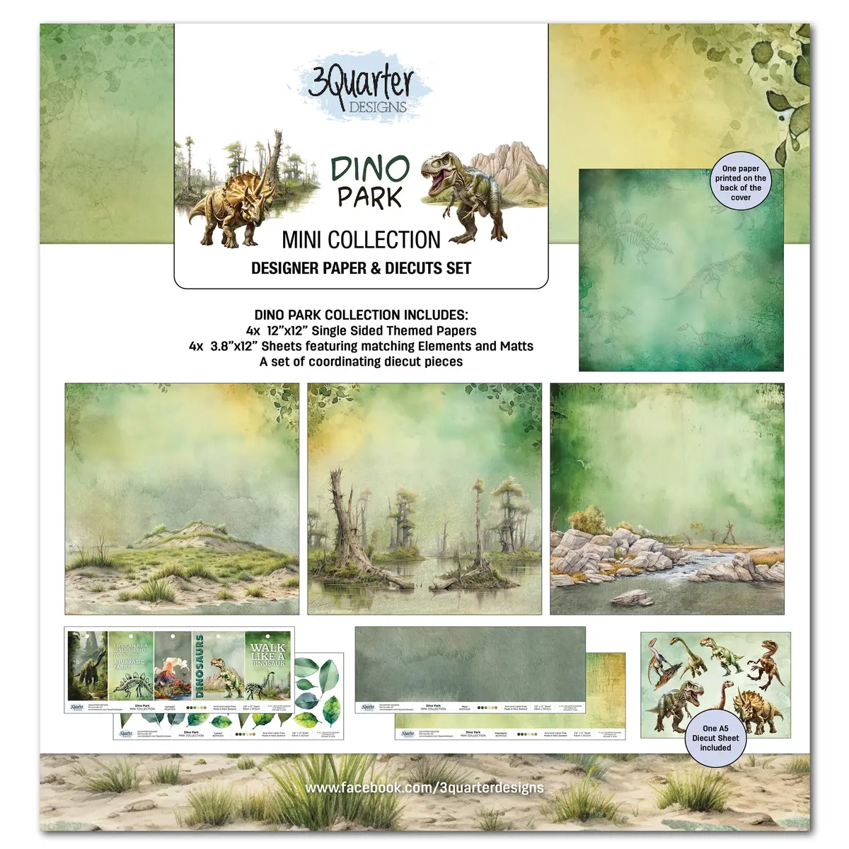 3Quarter Designs Dino Park - 12X12 Design Paper & Diecuts Set Mini Collection 1