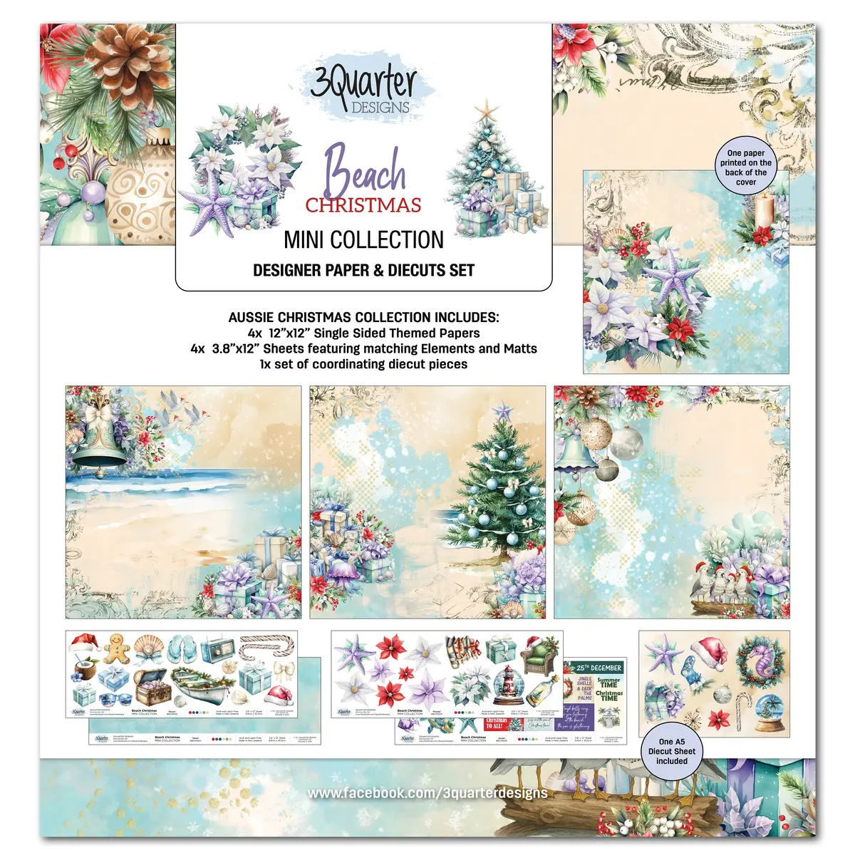 3Quarter Designs Beach Christmas - Mini 12X12 Design Paper & Die Cut Set 1