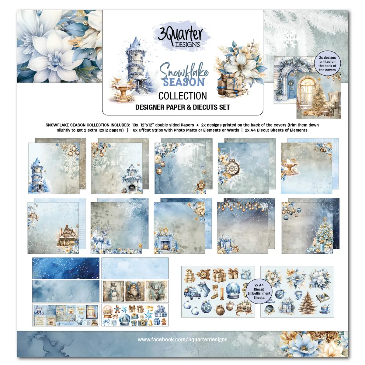 3Quarter Designs Snowflake Season 12X12 Design Paper & Diecuts Set 1