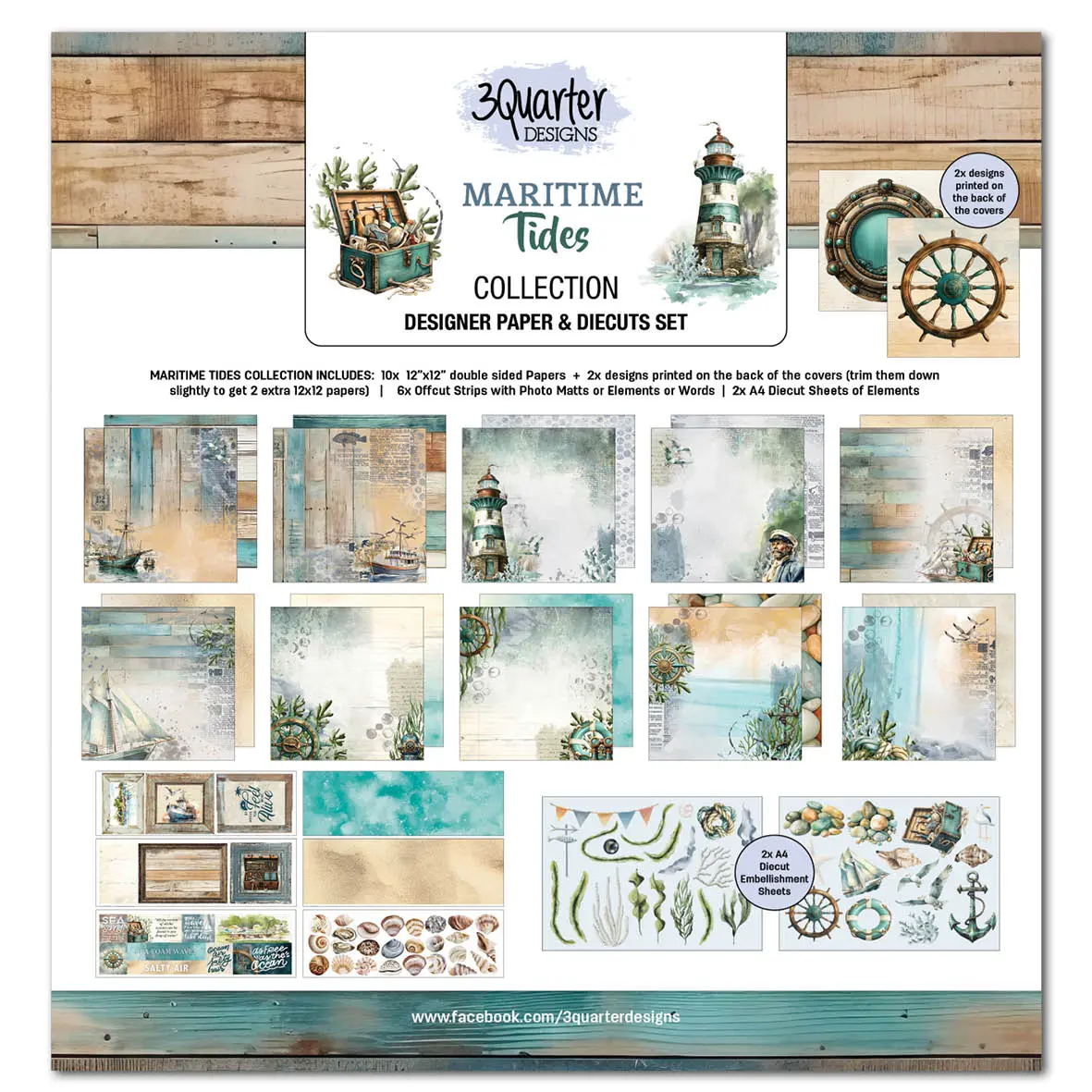 3Quarter Designs Maritime Tides 12X12 Scrapbook Collection 1