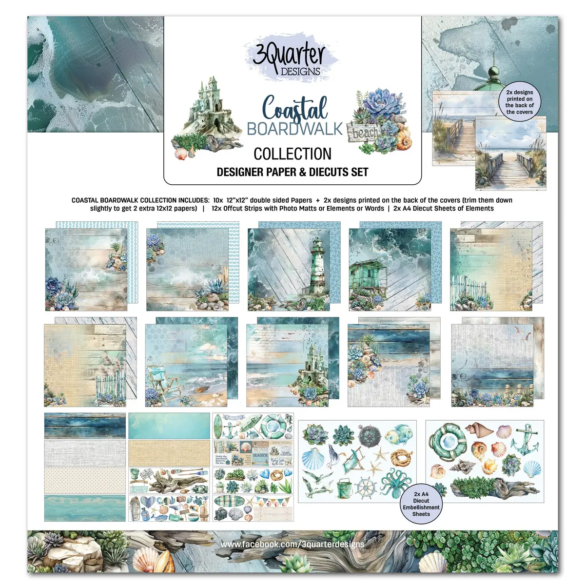 3Quarter Designs Coastal Boardwalk 12X12 Design Paper & Diecuts Set 1