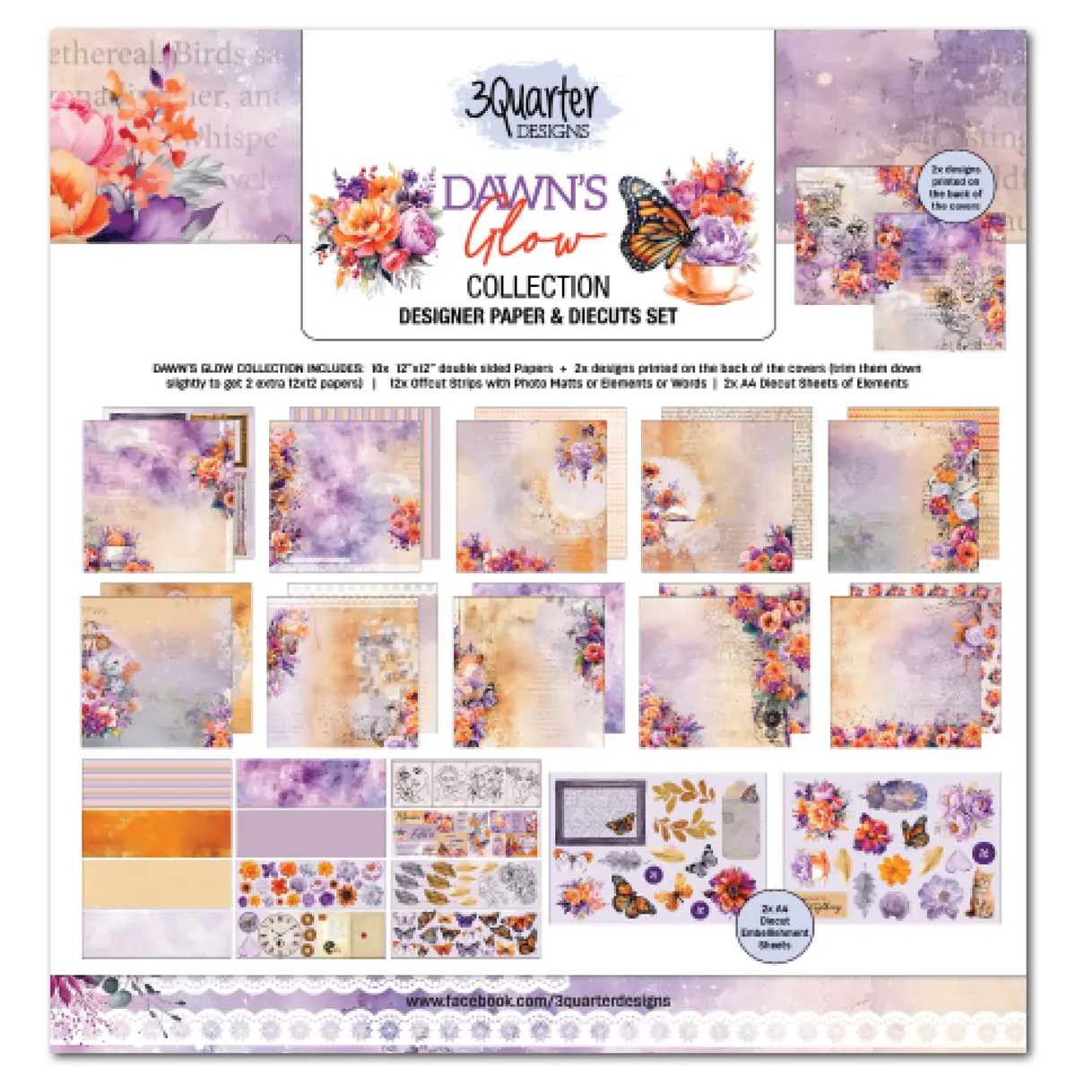 3Quarter Designs Dawns Glow 12X12 Design Paper & Diecuts Set 1