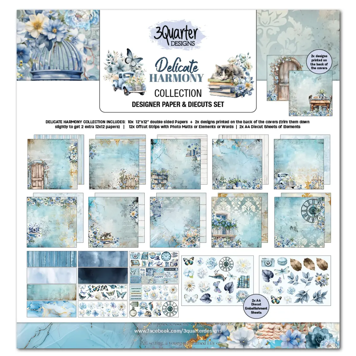 3Quarter Designs Delicate Harmony 12X12 Design Paper & Diecuts Set 1