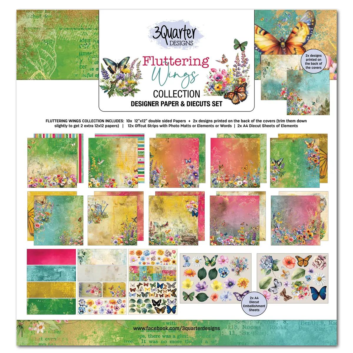 3Quarter Designs Fluttering Wings 12X12 Design Paper & Diecuts Set 1