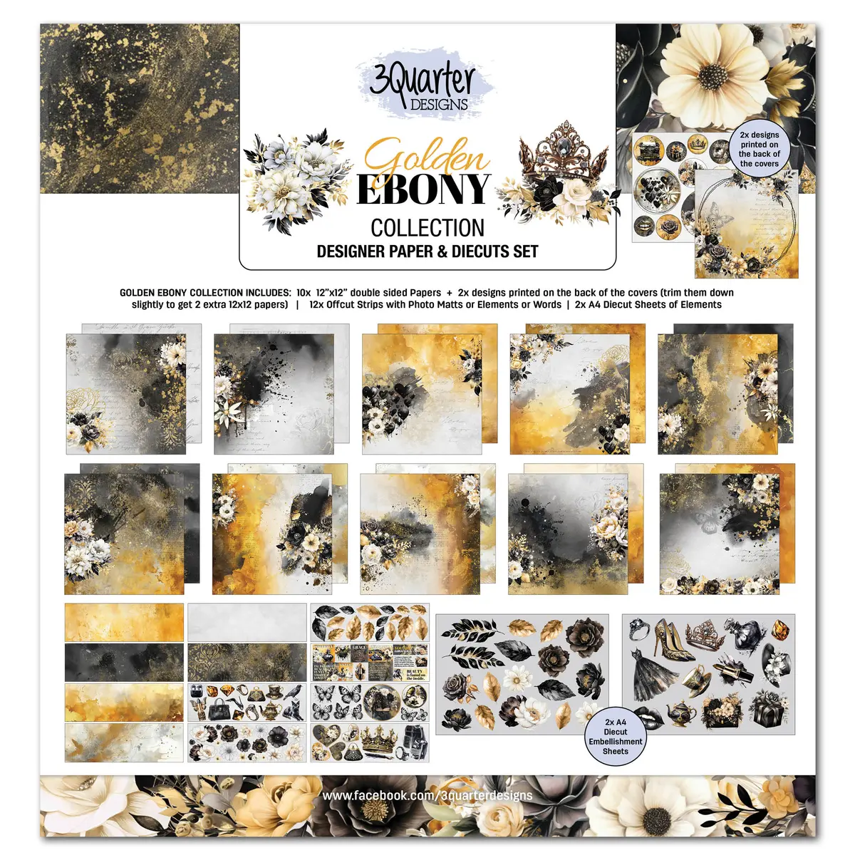 3Quarter Designs Golden Ebony 12X12 Design Paper & Diecuts Set 1
