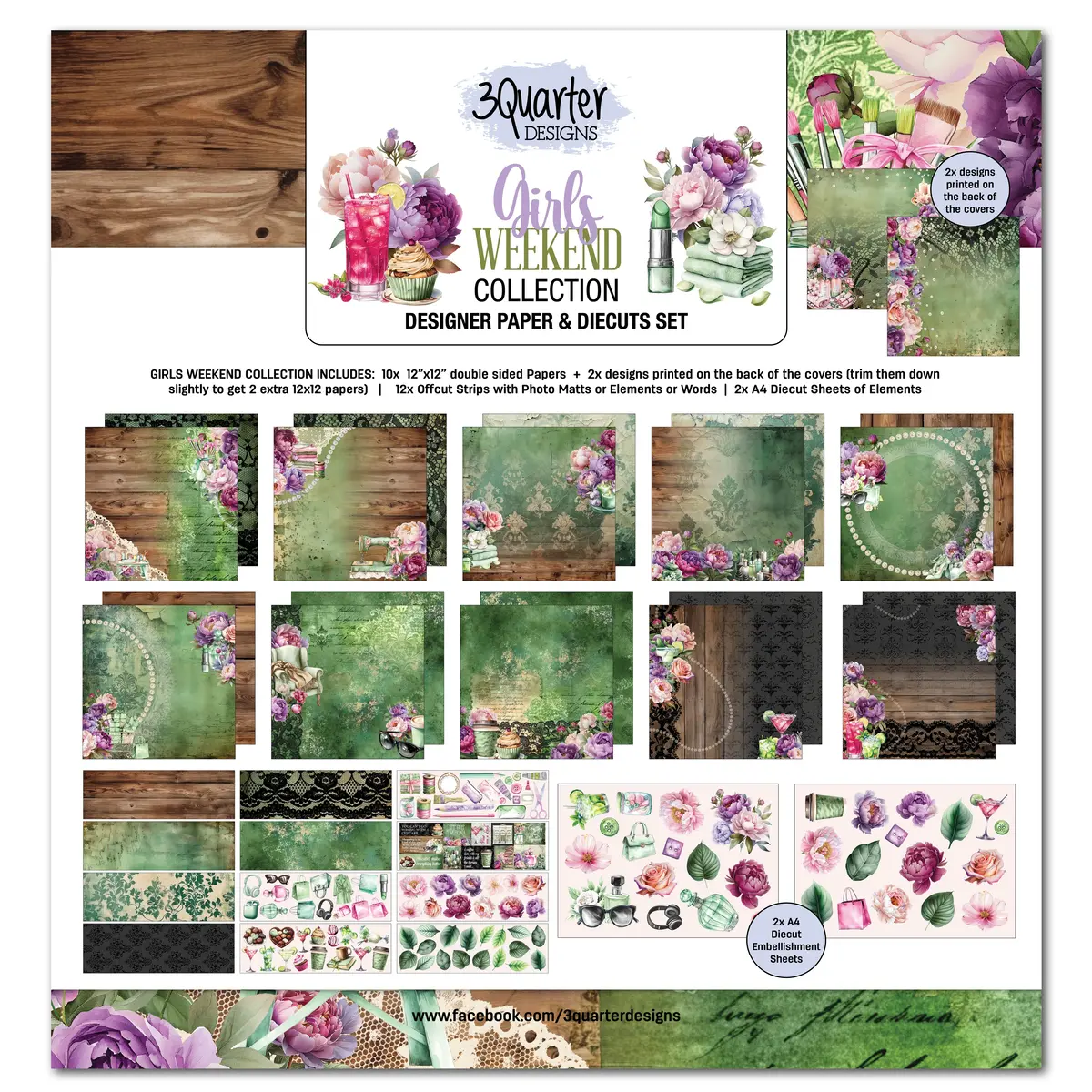 3Quarter Designs Girls Weekend 12X12 Design Paper & Diecuts Set 1