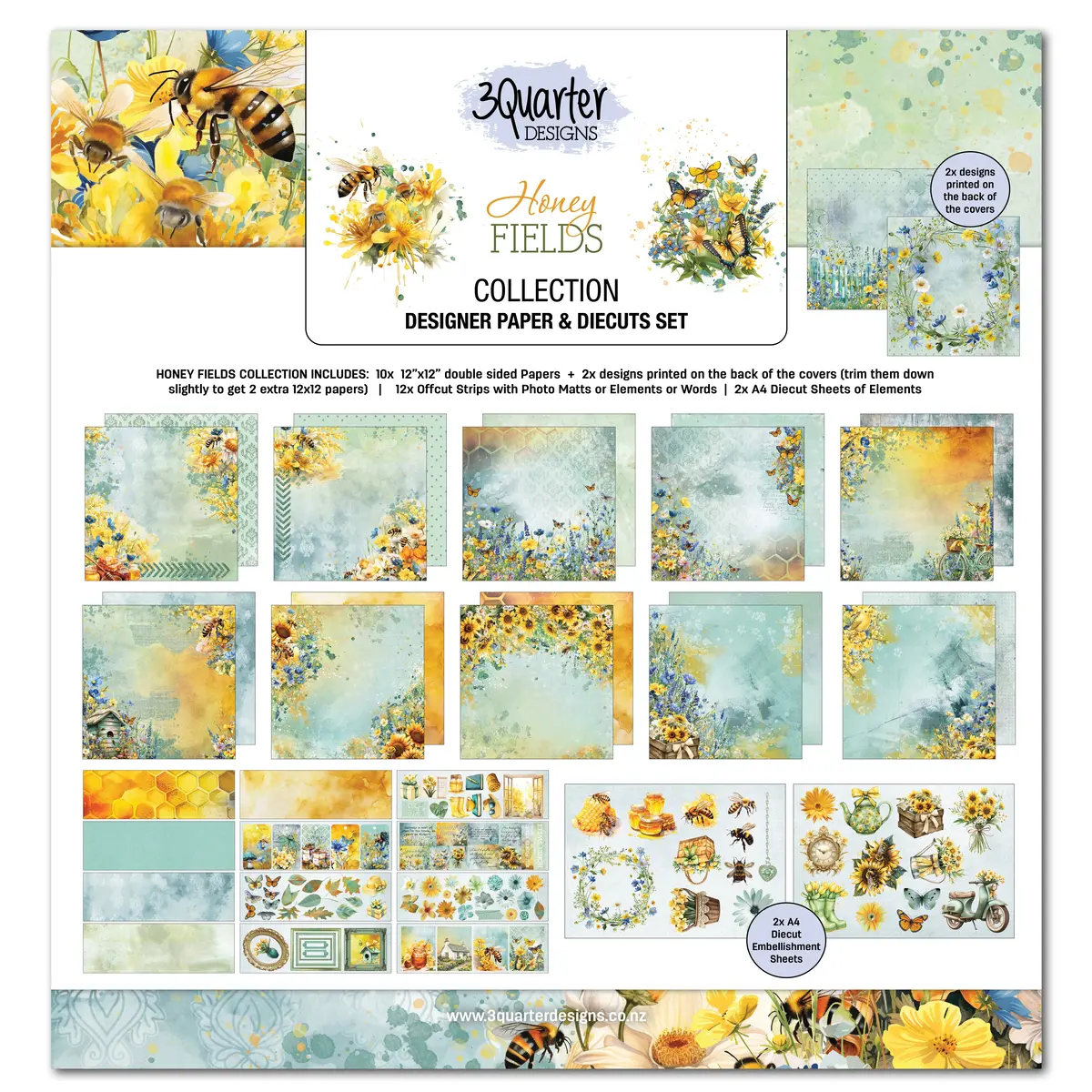 3Quarter Designs Honey Fields 12X12 Design Paper & Diecuts Set 1