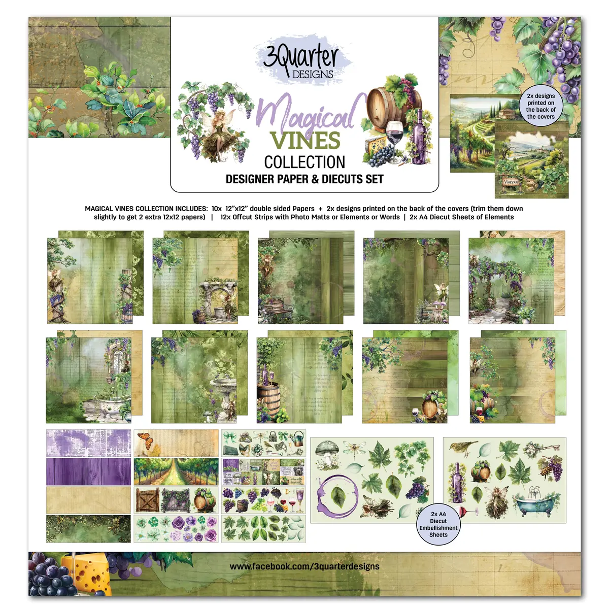 3Quarter Designs Magical Vines 12X12 Design Paper & Diecuts Set 1