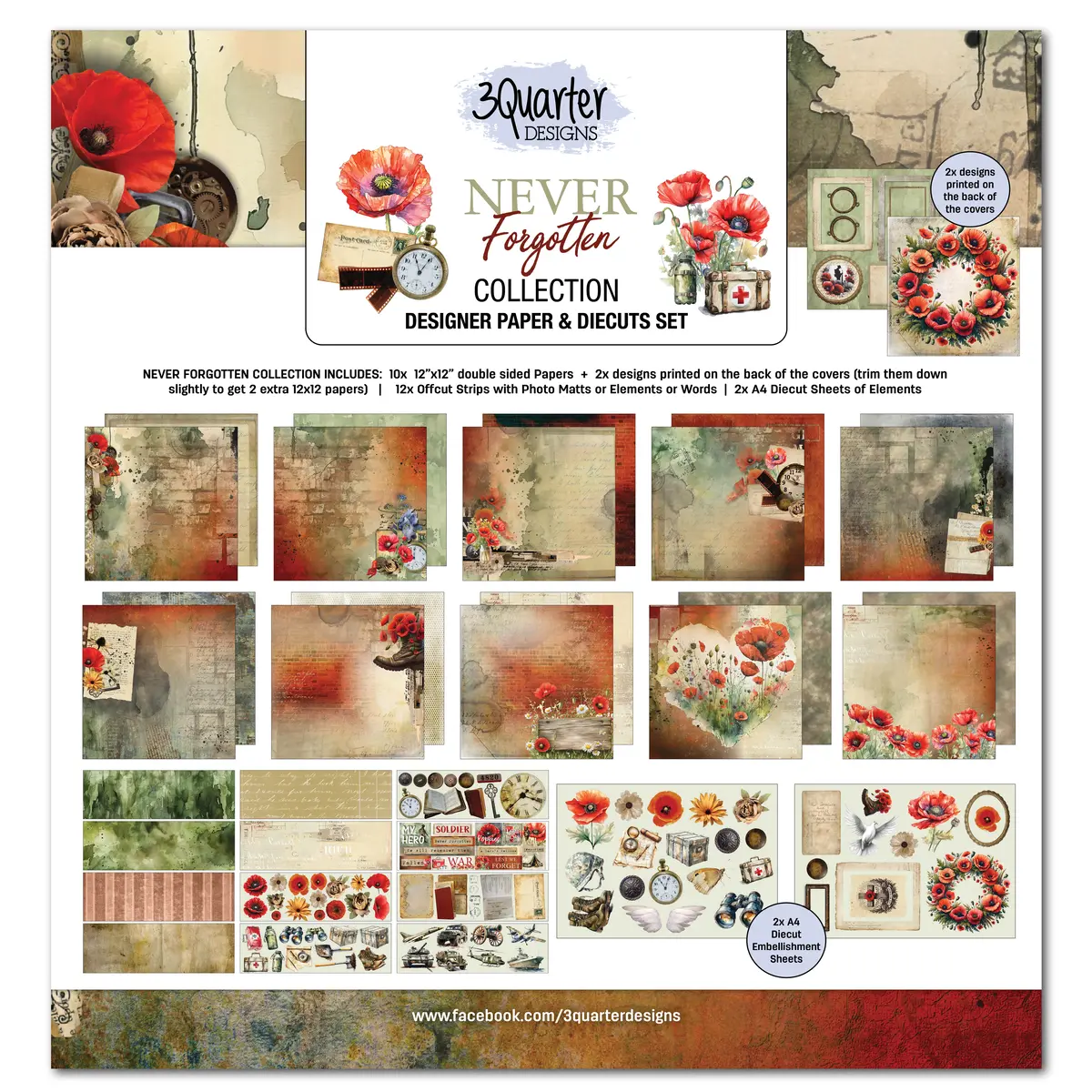 3Quarter Designs Never Forgotten 12X12 Design Paper & Diecuts Set 1