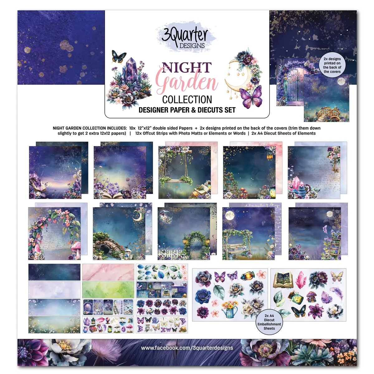 3Quarter Designs Night Garden 12X12 Design Paper & Diecuts Set 1