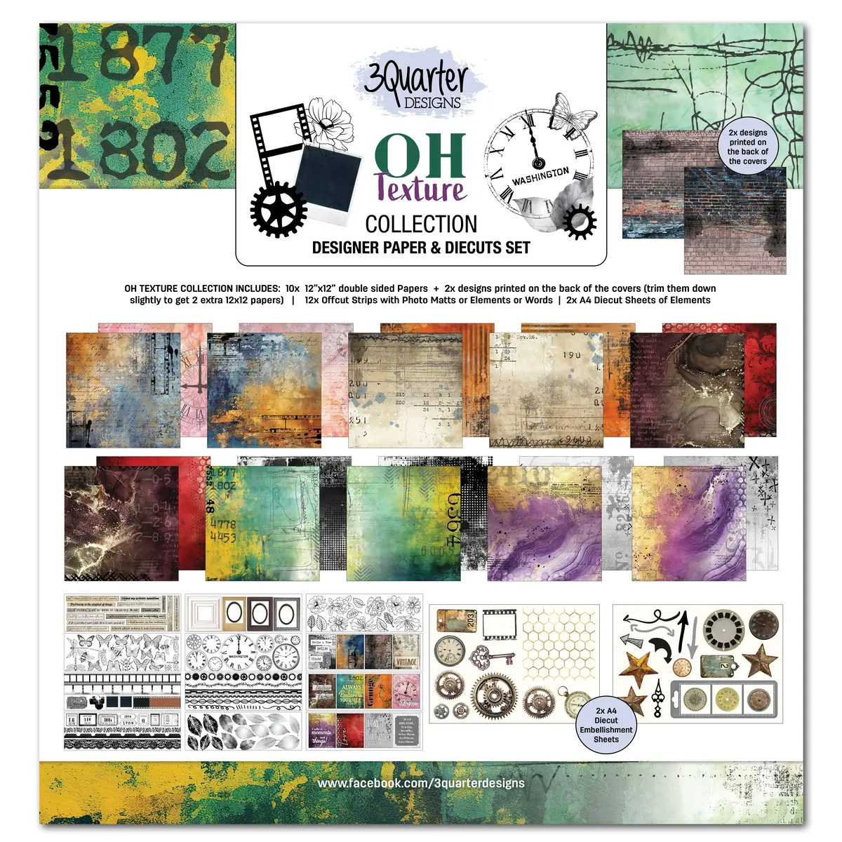 3Quarter Designs Oh Texture 12X12 Design Paper & Diecuts Set 1
