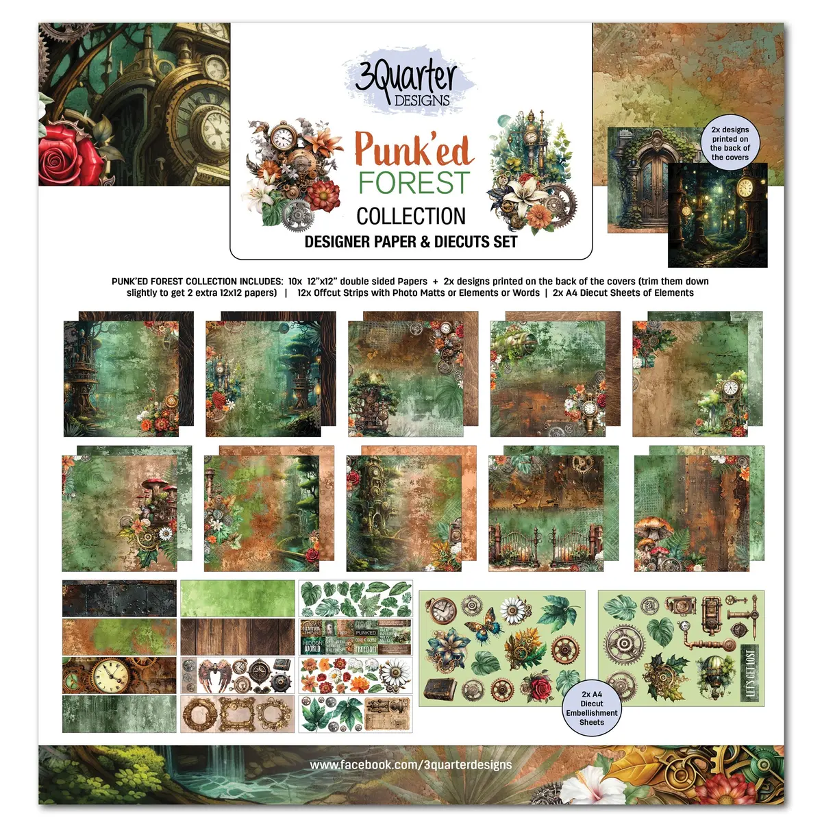 3Quarter Designs Punk'ed Forest 12X12 Design Paper & Diecuts Set 1